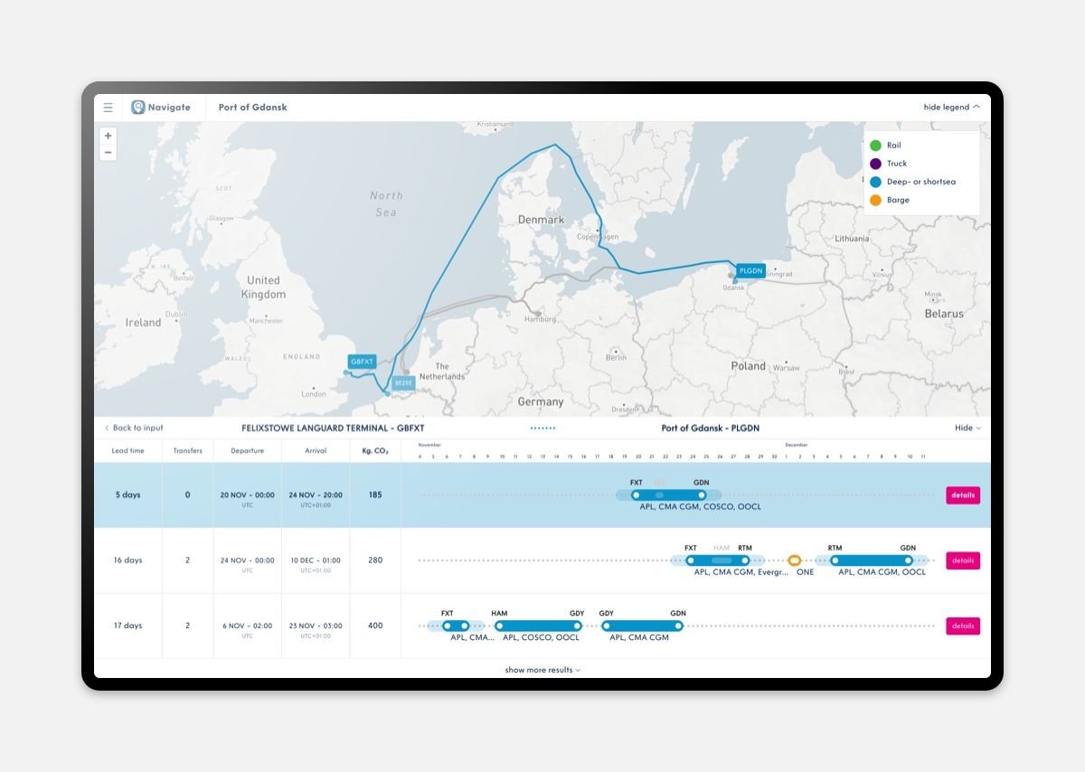 A screenshot of an individual ship route.