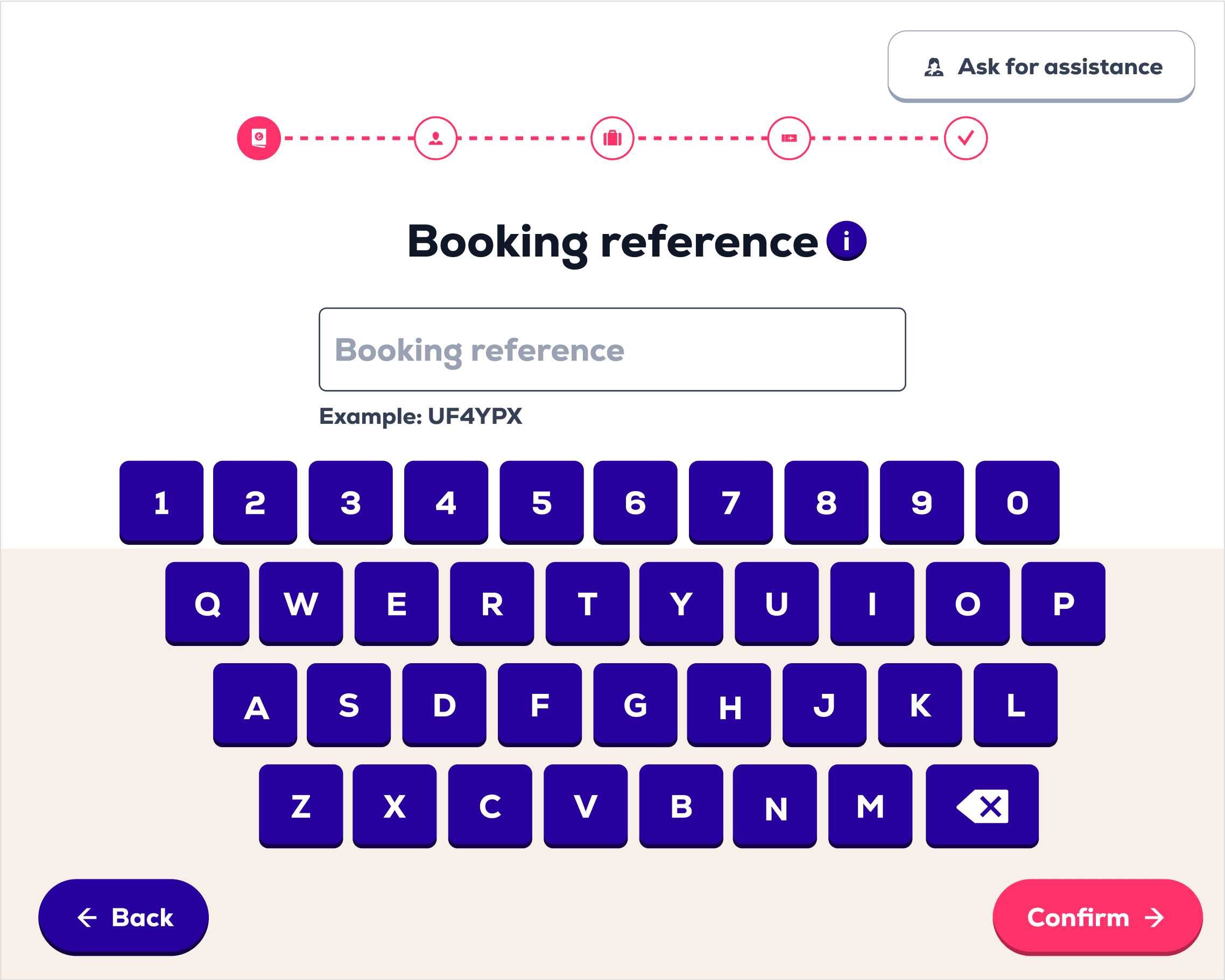 Booking reference screen