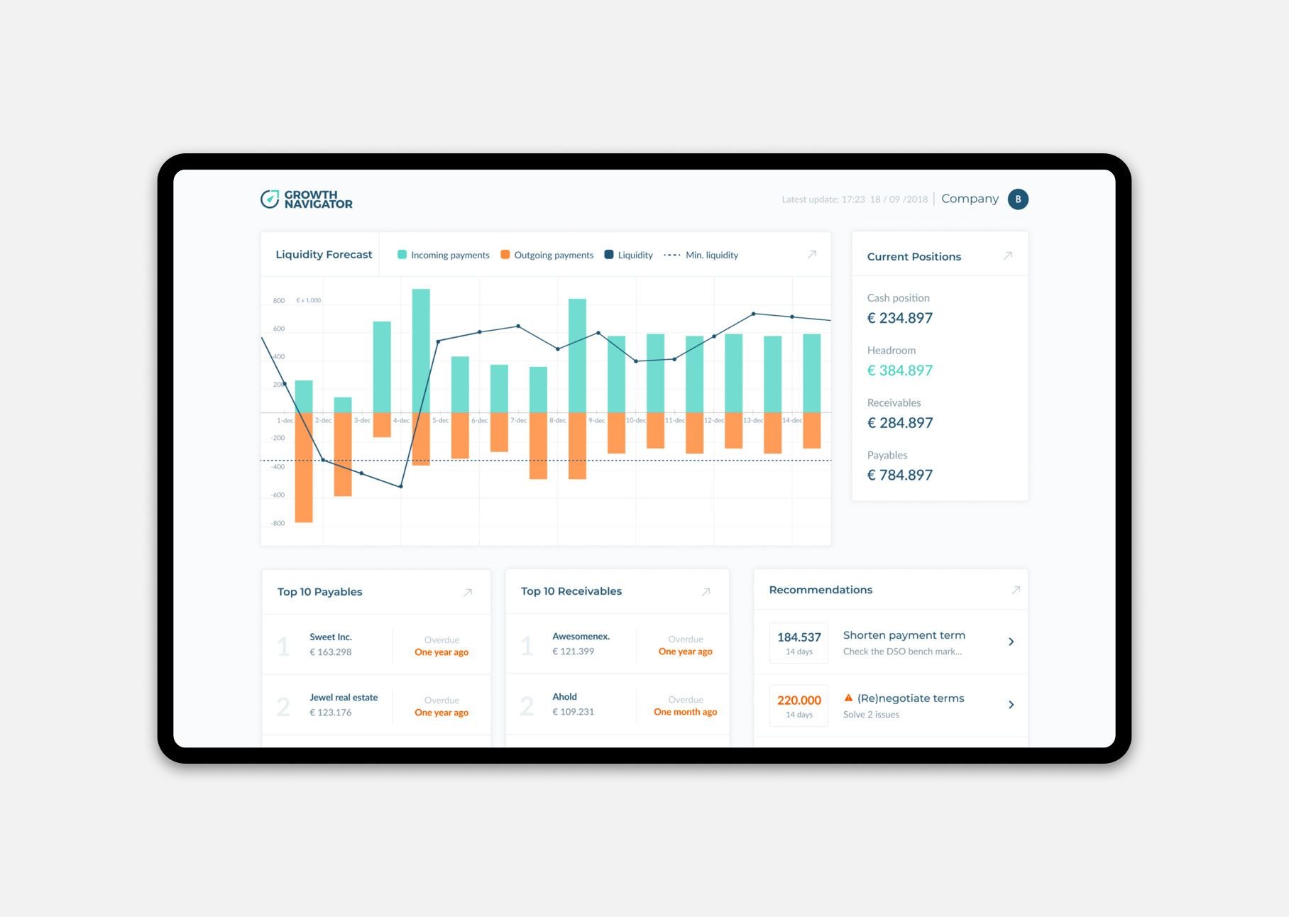 Growth navigator app op een tablet.