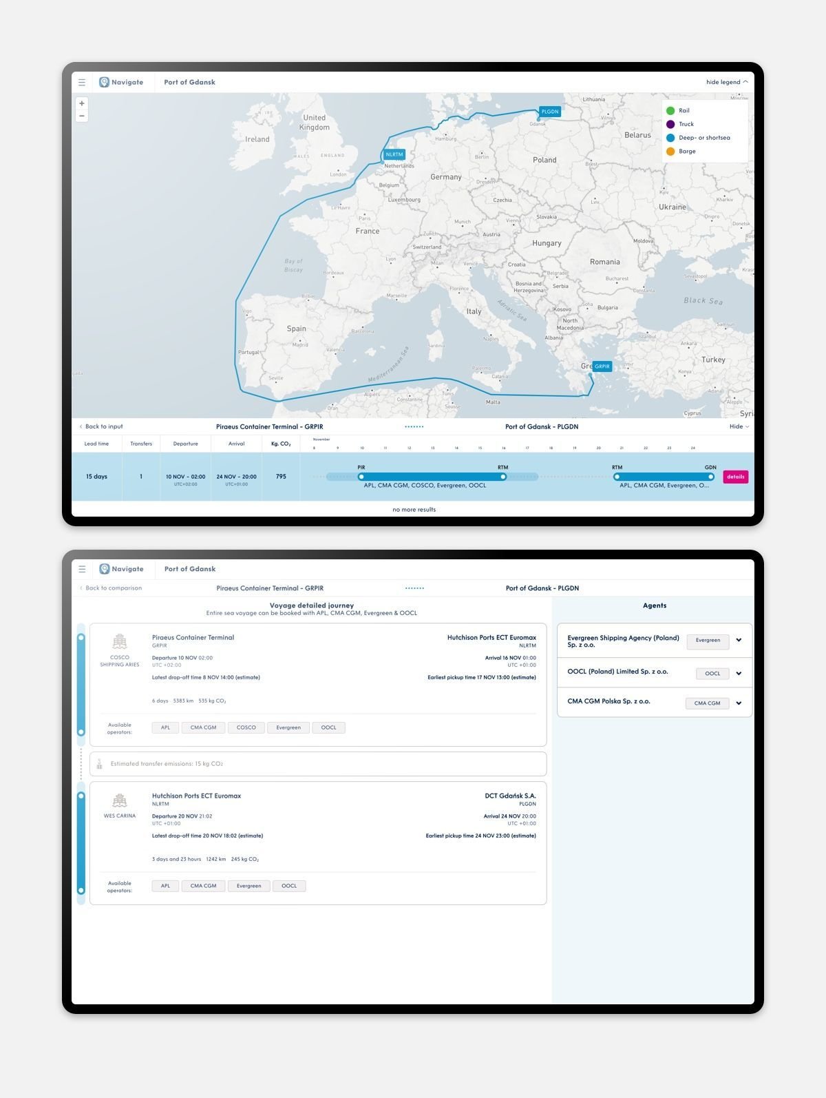 Screenshot of a ship route with detailed information.