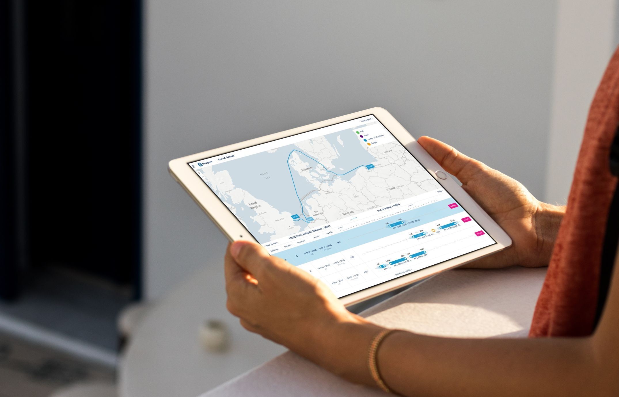 Tablet featuring the Navigate app from the Port of Rotterdam.