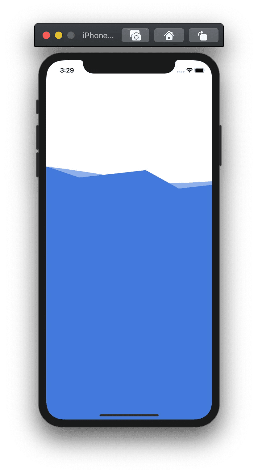 Een iphone simulator waarop een golvende page divider te zien is.