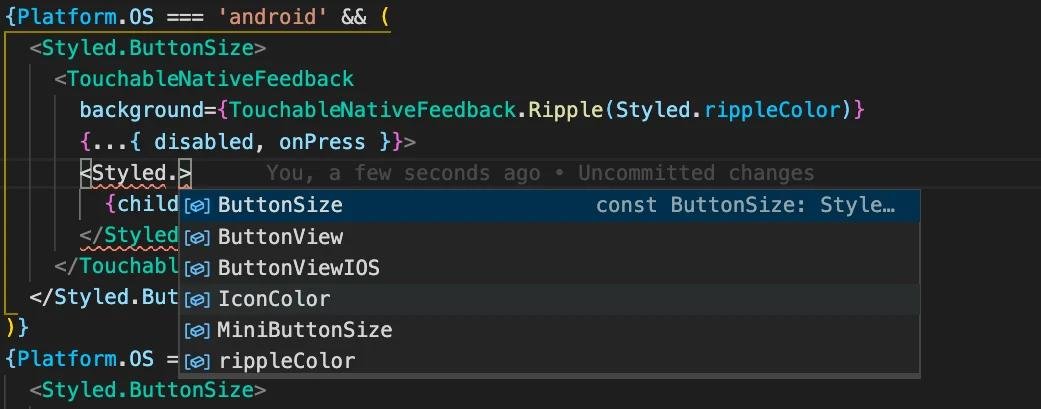 Styled components in de code editor.