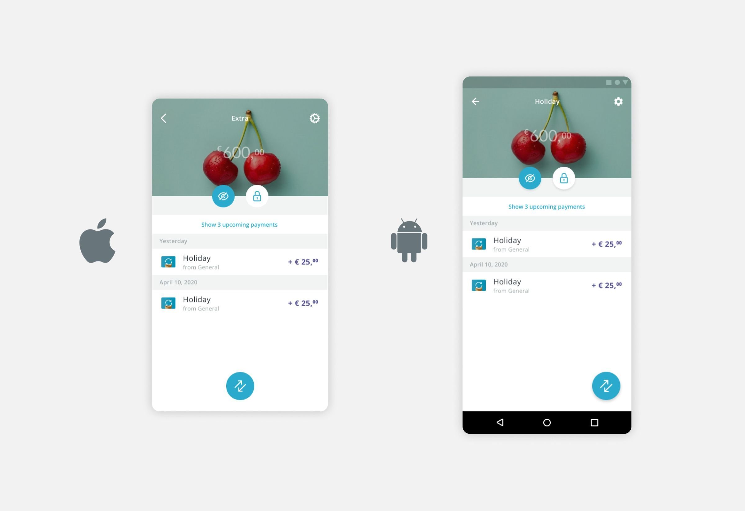 2 screenshots van de app voor apple en android