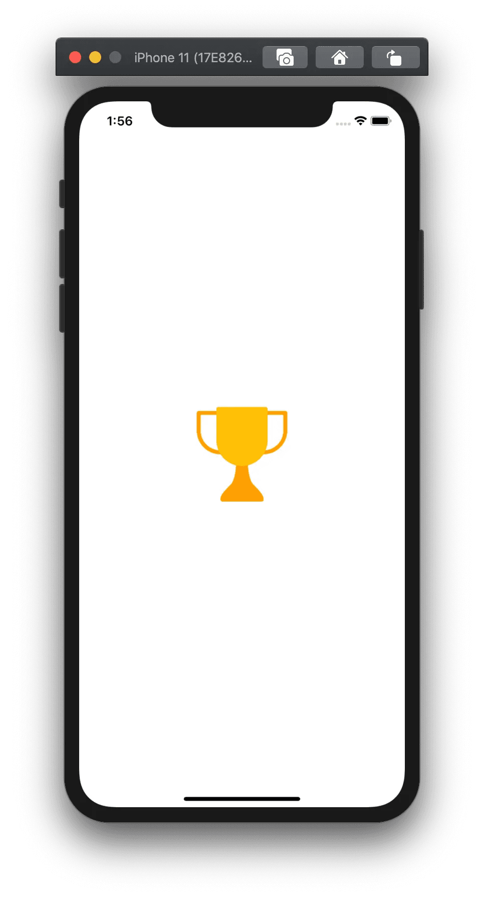Een iphone simulator waarop een trofee in svg formaat is weergegeven.