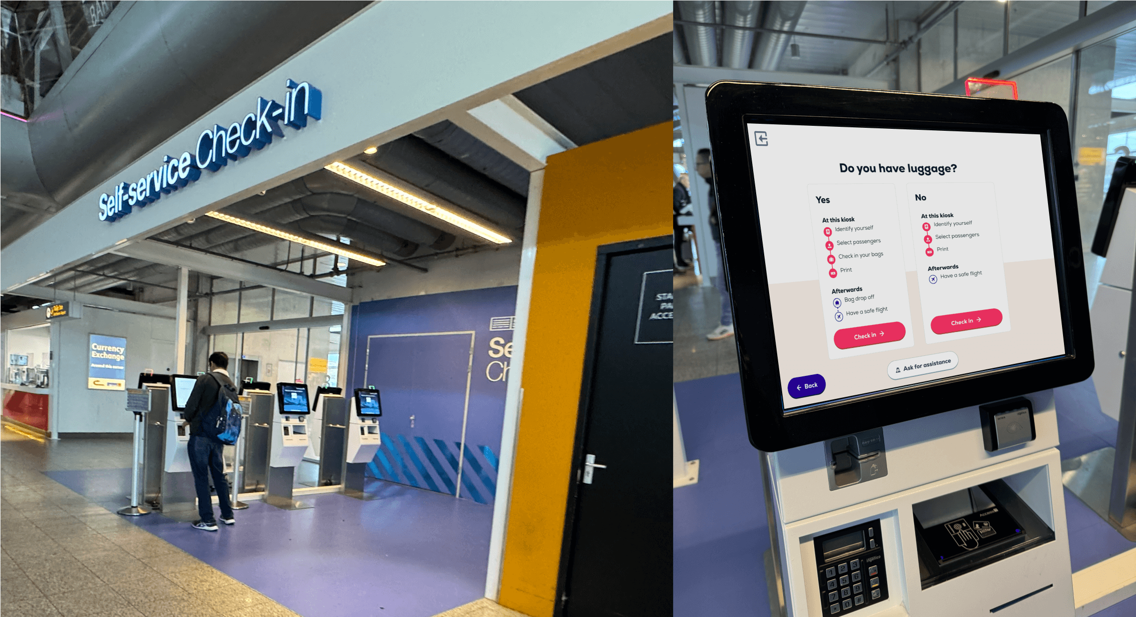 Foto's van de kiosk op het vliegveld