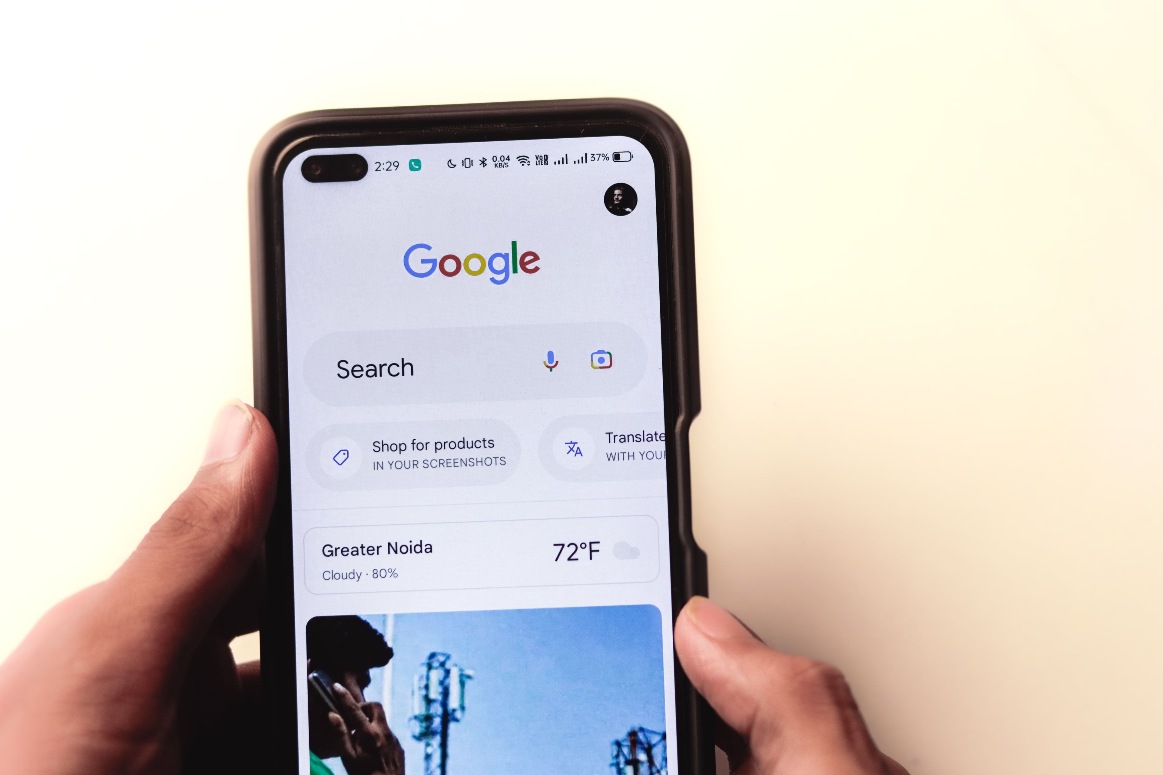 Foto van een browser op een mobiele telefoon