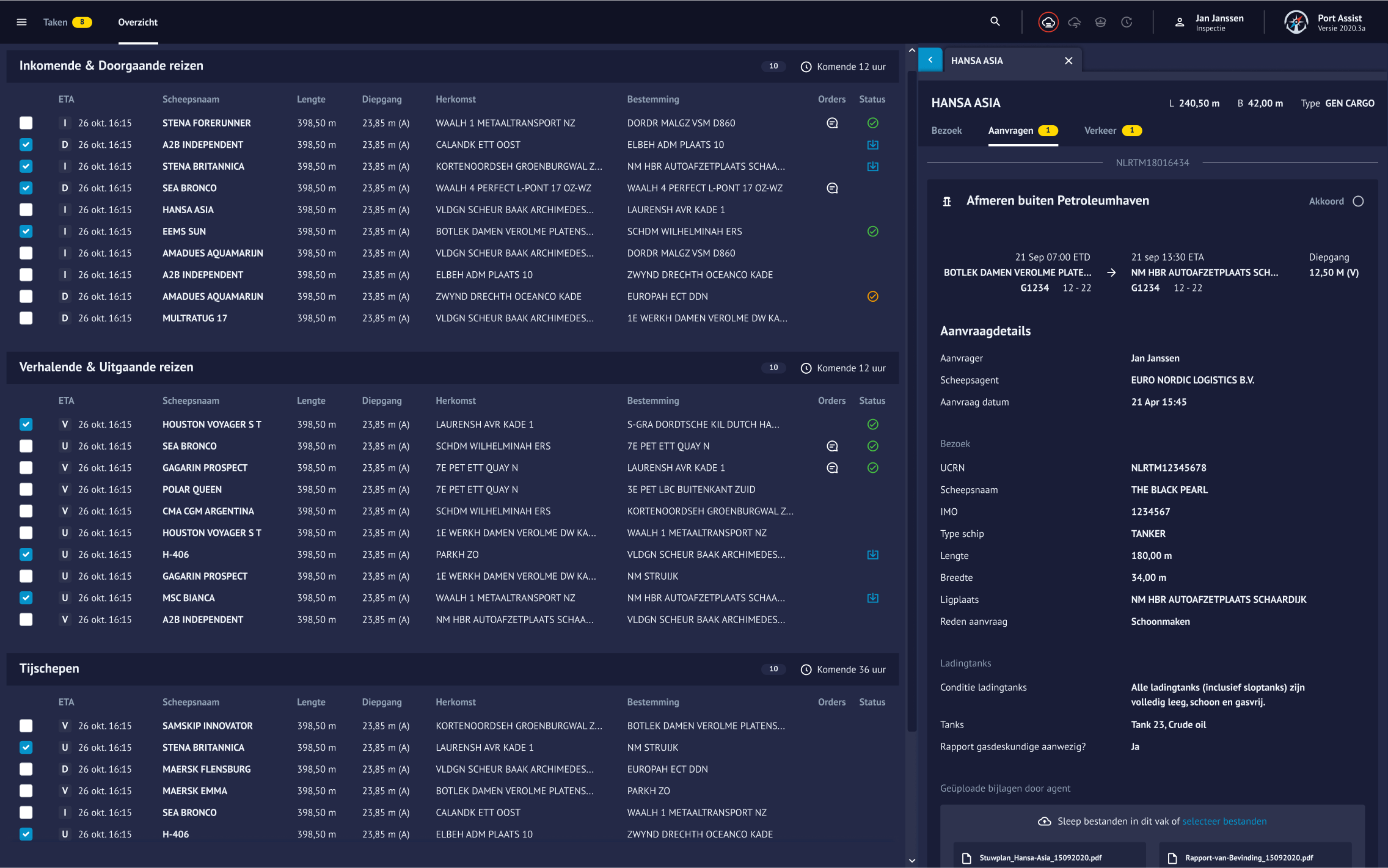 De hoofdinterface van Port Assist